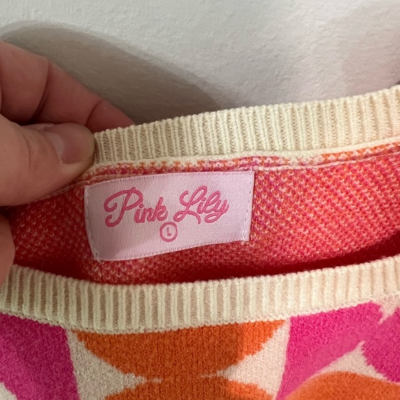 Pink Lily Time Of Our Life Pink and Orange Geometric Printed Sweater Tank - Picture 3 of 4